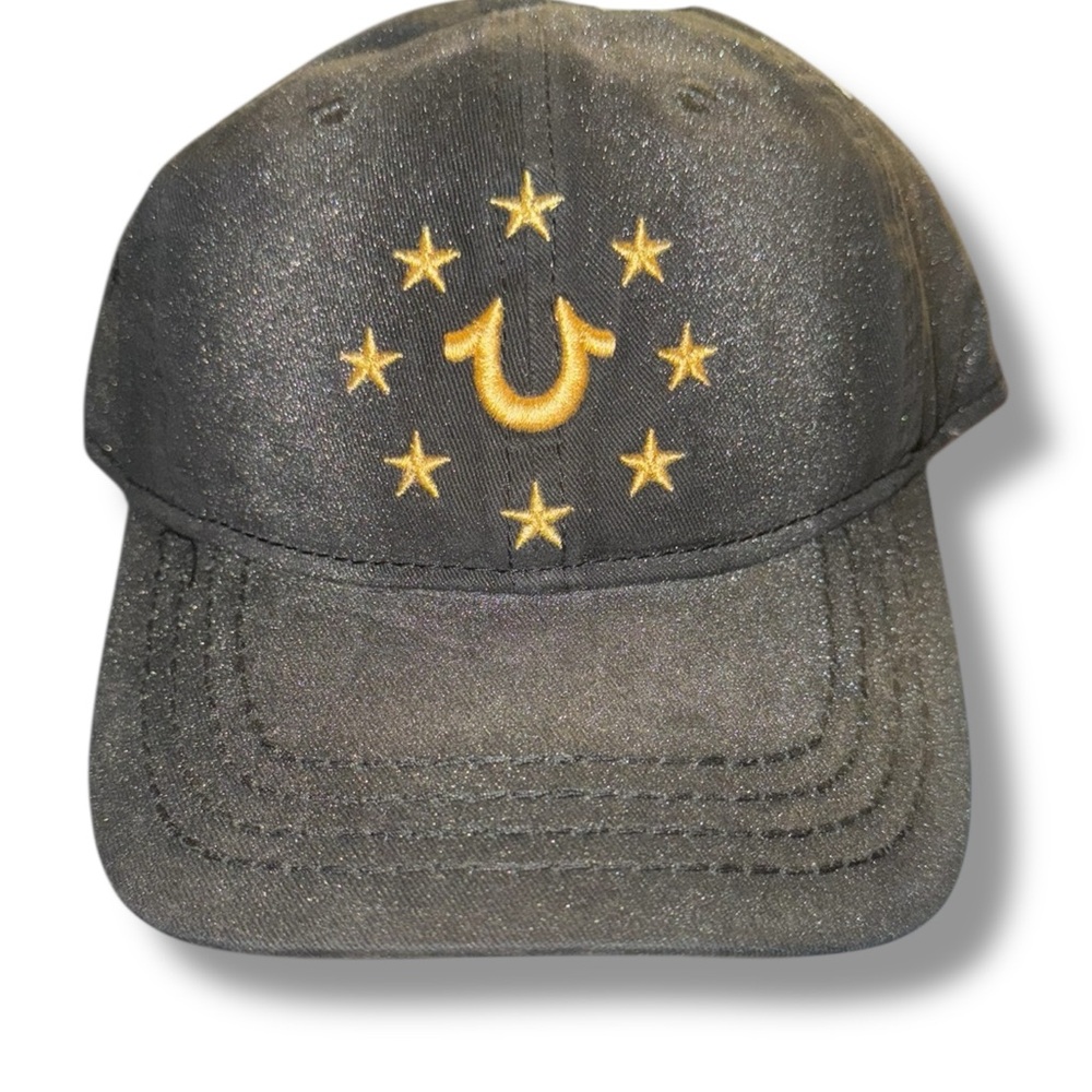 True Religion Black Metallic Horseshoe Star Fitted Cap NWT